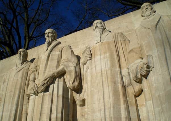 John Knox, far right, stands with John Calvin, second left, in this monument to the Reformation in Geneva (Picture: Gill McLaren)