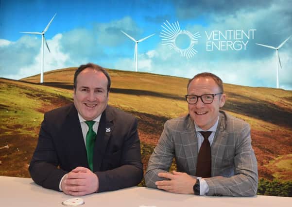 MSP Paul Wheelhouse (left) with Ventient Energy chief Mark Jones at the firm's new Edinburgh head office. Picture: Jon Savage