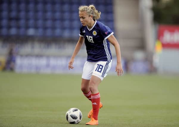 Scotland international Claire Emslie, pictured playing for her country against Belarus last June. Photo by Michael Gillen.