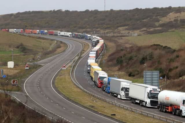 Lorries queue at the entrance to the Port of Dover. Business leaders have warned of the effects of government plans for changes to tariffs. Picture: Gareth Fuller/PA Wire