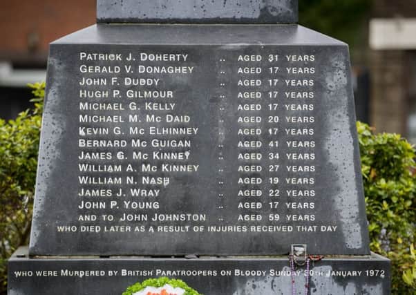 The Bloody Sunday Memorial in Derry's Bogside with the names of those killed on Bloody Sunday. Picture: Liam McBurney/PA Wire