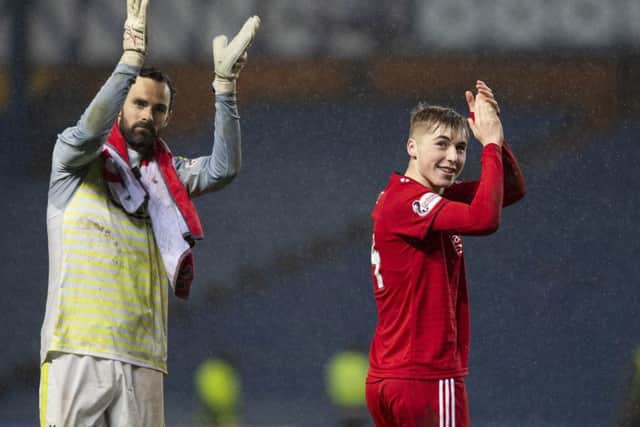 Aberdeen's Joe Lewis (left) with Dean Campbell celebrate beating Rangers to reach the Scottish Cup semi-finals. Picture: SNS