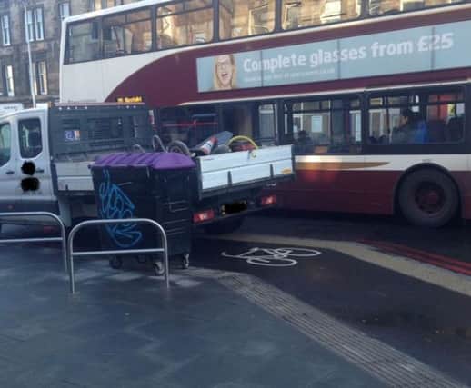 Vehicles blocking cycle lanes are among hazards confronting riders. Picture: Stewart Bremner