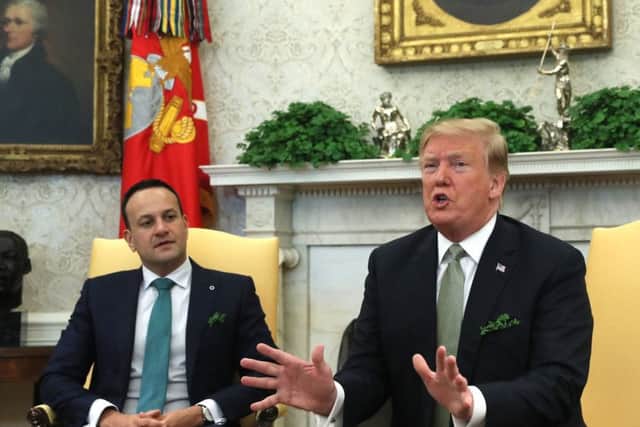 President Donald Trump with Taoiseach Leo Varadkar at the White House in Washington D.C. during his visit to the US. Picture: Brian Lawless/PA Wire