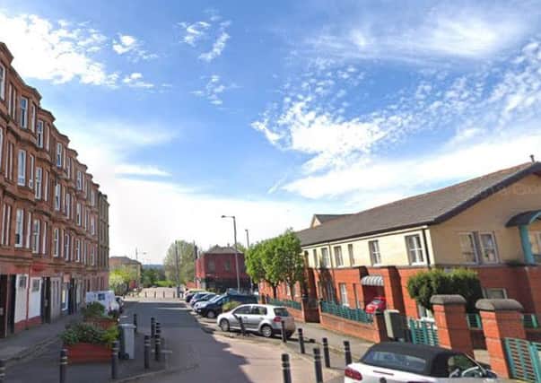 The 24-year-old was walking along Sword Street in Shettleston when the incident took place. Picture: Google