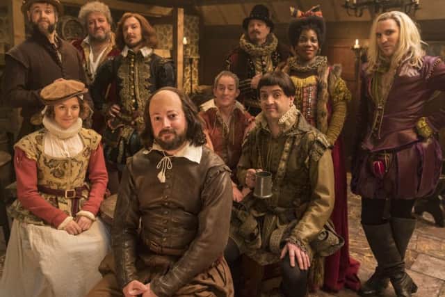 As wannabe actor Kate in Ben Elton's Shakespeare comedy, Upstart Crow with Rob Rouse, Steve Speirs, Tim Downie, David Mitchell, Dominic Coleman, Spencer Jones, Mark Heap and Noel Fielding. Picture: BBC/ Colin Hutton