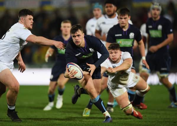 Ross Thompson dives over, but the Scots try was chalked off. Picture: Getty.