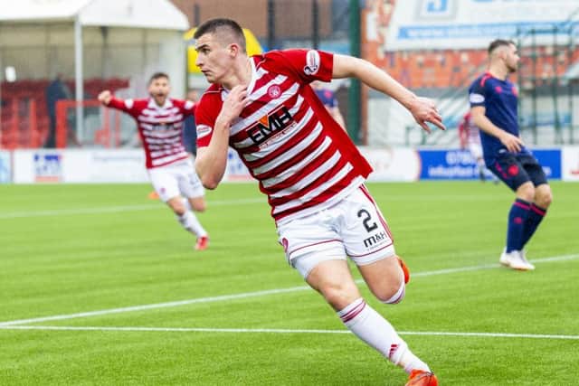 Aaron McGowan celebrates scoring what turned out to be the winner. Picture: SNS Group