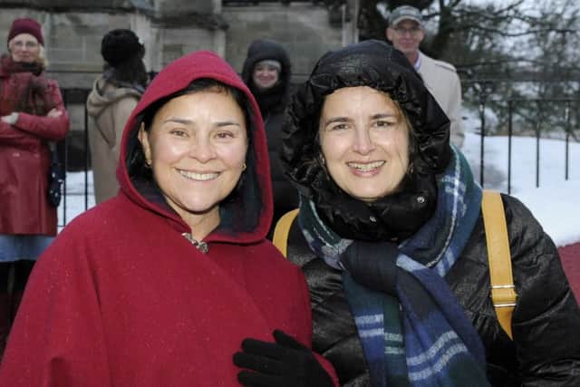 Outlander author Diana Gabaldon has a chance meeting with 'superfan' Anna Garcia , who has travelled to Scotland from Barcelona to tour filming locations in the show. PIC: Visit Scotland/Colin Hattersley.