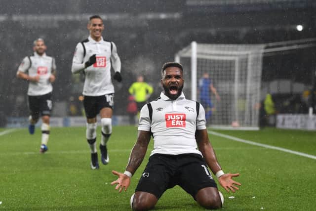 Darren Bent, seen here celebrating a goal for Derby, has said he is keen on a move to Celtic or Rangers. Picture: Getty Images