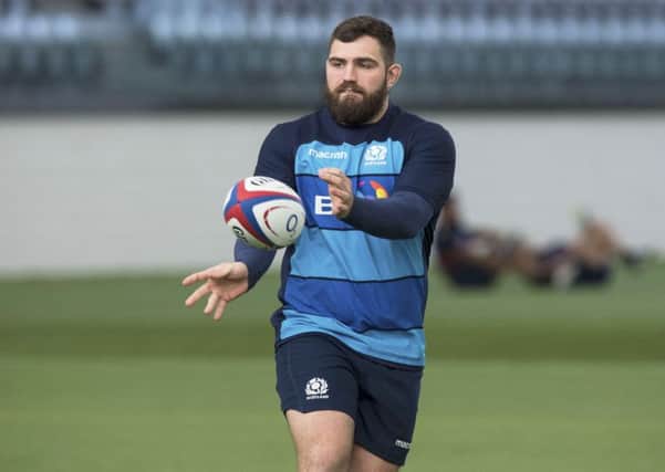 Jamie Bhatti takes part in a Scotland training session at the Oriam. Picture: SNS Group