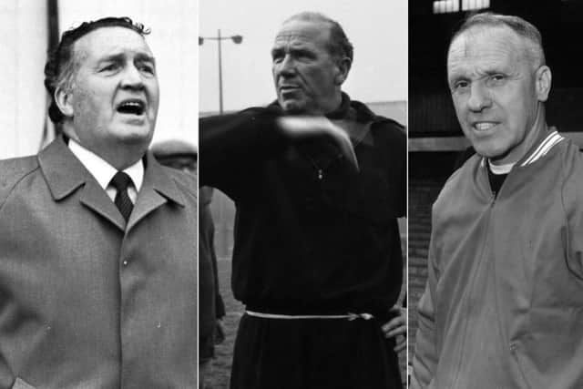 Jock Stein, Sir Matt Busby and Bill Shankly. Pictures: Getty Images/TSPL