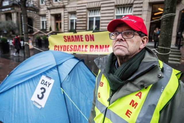 John Guidi, 63, blames Clydedale Bank for the collapse of his property business and is now staging a hunger strike in Glasgow. Picture: John Devlin