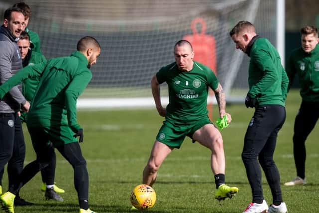 Celtic players take part in a training session at Lennoxtown. Picture: SNS Group