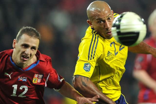 Scotland's Chris Iwelumo and Czech's Zdenek Prospech (left) fight for a ball during the infamous 4-6-0 match in Prague in October 2010. Picture: AFP/Getty Images