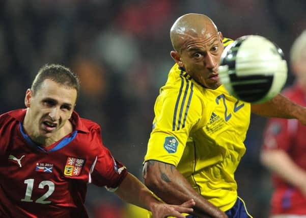 Scotland's Chris Iwelumo and Czech's Zdenek Prospech (left) fight for a ball during the infamous 4-6-0 match in Prague in October 2010. Picture: AFP/Getty Images