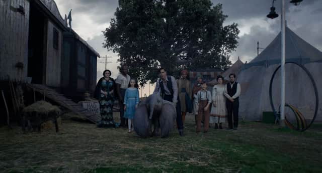 Sharon Rooney as Miss Atlantis (far left) with the cast of Tim Burton's Dumbo PIC: Disney