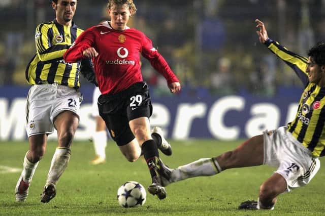 Jonathan Spector playing for Manchester United against Fenerbahce in the Champions League in 2004. Picture: Matthew Peters/Manchester United via Getty Images