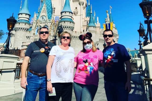 Ashley Heil r to l dad Barry, mum Kim, Ashley and Ben at Disneyworld in 2018 . Picture: SWNS