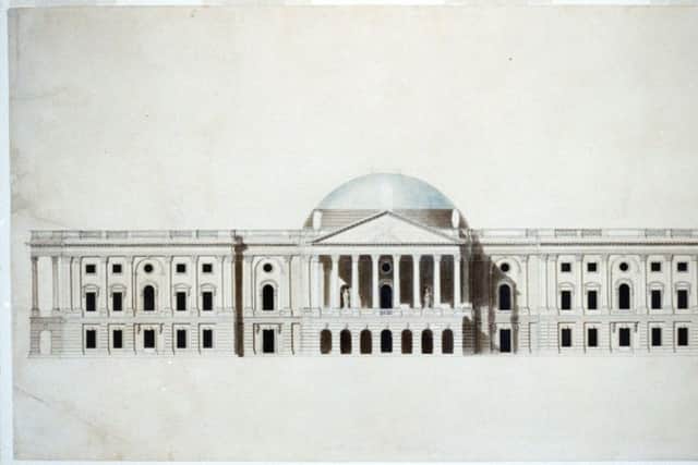 Thornton's Capitol Winning Design 
East elevation of the Captiol ca. 1796.

 Pic:  Courtesy Library of Congress