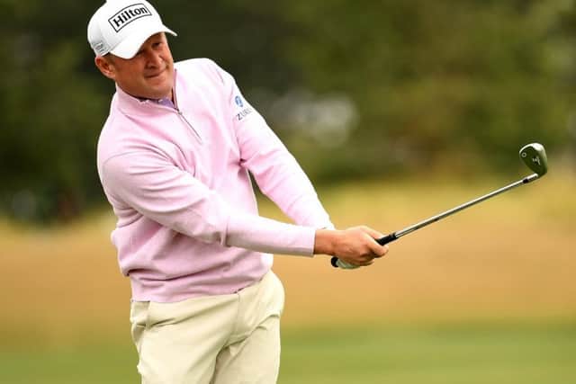 PRAGUE, CZECH REPUBLIC - AUGUST 25: Jamie Donaldson of Wales in action during the third round of the D+D REAL Czech Masters at Albatross Golf Resort on August 25, 2018 in Prague, Czech Republic. (Photo by Ross Kinnaird/Getty Images)