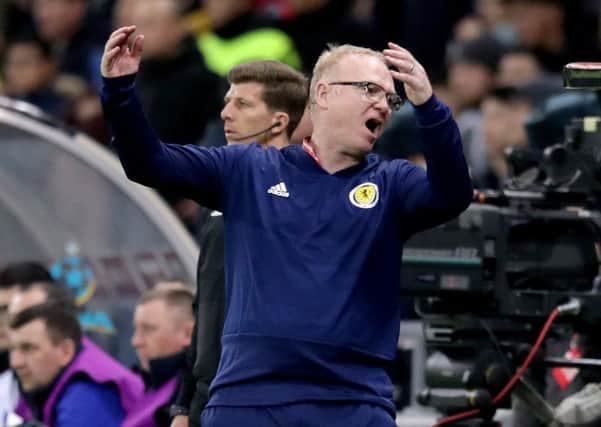 Scotland manager Alex McLeish shows his frustration during his sides humiliating 3-0 defeat by Kazakstan at the Astana Arena. Picture: Adam Davy/PA Wire