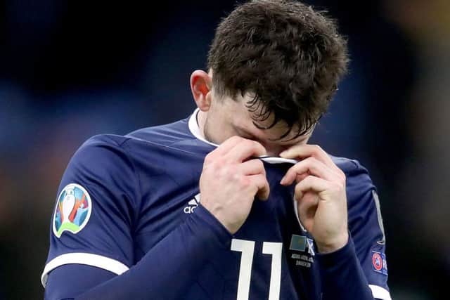 Oliver Burke hides his despair as Scotland lose to Kazakhstan in Euro 2020 qualifying. Picture: PA