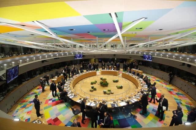 Members of the European Council attend a meeting on March in Brussels on the second day of an EU summit focused on Brexit. Picture: Getty Images