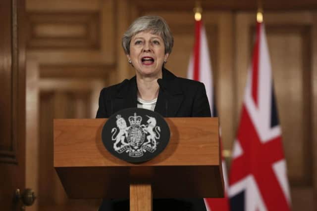 May delivers her statement at 10 Downing Street last Wednesday, 1,000 days after the 2016 referendum. Picture: Jonathan Brady/AP