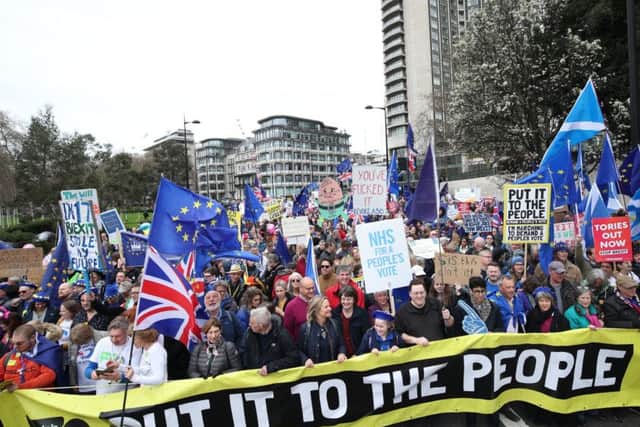 Anti-Brexit campaigners take part in the People's Vote March in London. Pic: Yui Mok/PA Wire