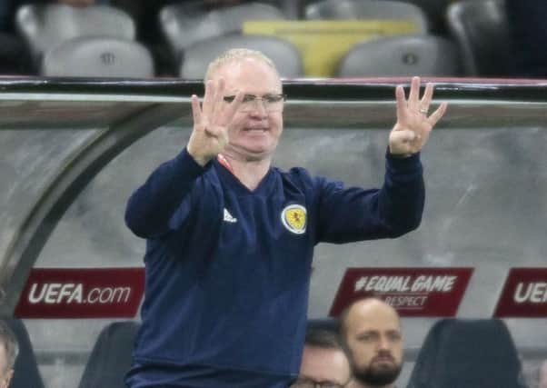 Scotland head coach Alex Mcleish. Picture: AP