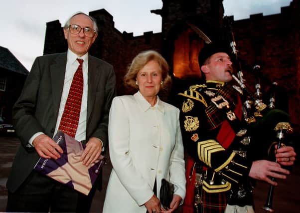 Donald Dewar and Baroness Smith pose for photographs before the historic Devolution Speech.