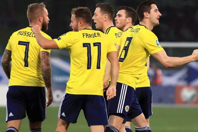 Kenny McLean celebrates scoring for Scotland. Pic: Simon Cooper/PA Wire.