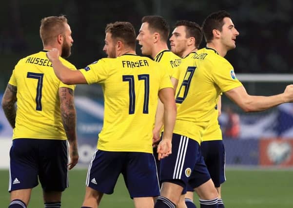 Kenny McLean celebrates scoring for Scotland. Pic: Simon Cooper/PA Wire.