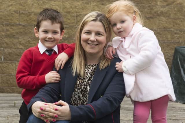 Linzi Page, 36, has terminal bowel cancer and is raising money for treatment not on the NHS in Scotland. 
She is pictured with her children Calan, 5, and Charlotte, 2, at their home in Burntisland, Fife