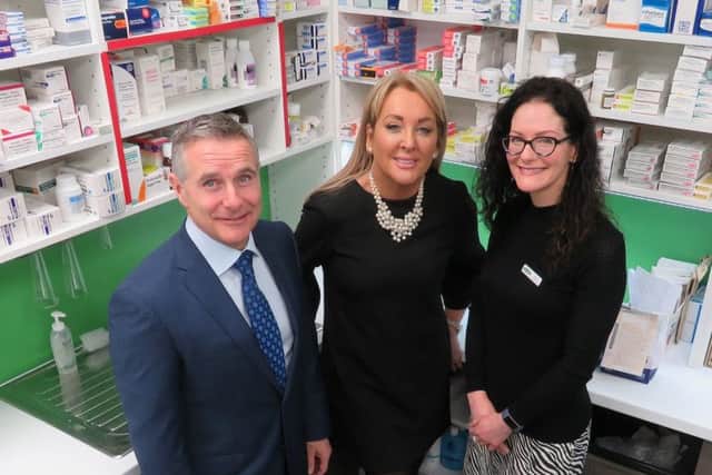 From left: CPS chairman Martin Green, Halo founder and executive chair Marie Macklin and Monica Farrelly of McLeans Pharmacy in Muirhead. Picture: Contributed