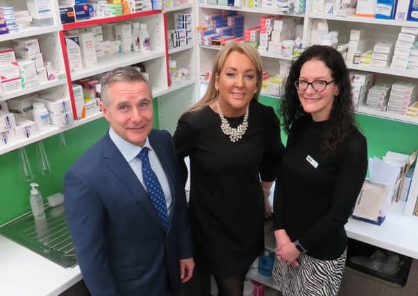 From left: CPS chairman Martin Green, Halo founder and executive chair Marie Macklin and Monica Farrelly of McLeans Pharmacy in Muirhead. Picture: Contributed