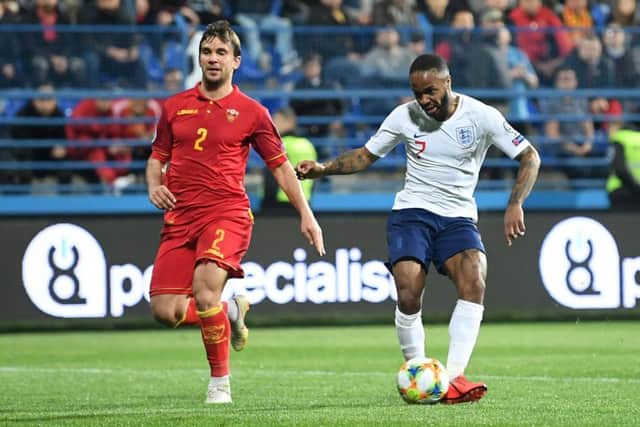 Raheem Sterling of England scores his team's fifth goal during the 2020 UEFA European Championships Group A qualifying match between Montenegro and England. Picture: Michael Regan/Getty Images