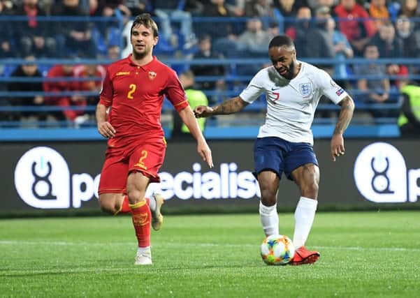 Raheem Sterling of England scores his team's fifth goal during the 2020 UEFA European Championships Group A qualifying match between Montenegro and England. Picture: Michael Regan/Getty Images