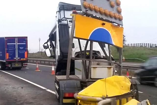 Impact protection vehicle damaged by an accident