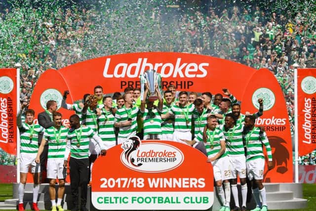 Celtic celebrate winning the 2017/18 league title. Picture: SNS Group