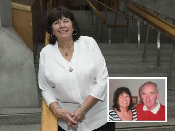 Campaigner Amanda Kopel and (inset) with her late husband Frank