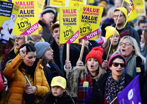 Thousands of teachers march in Glasgow over pay.Picture: John Devlin / TSPL
