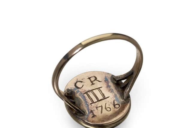 The back of the ring bears the inscription CR III 1766  to indicate the year that Bonnie Prince Charlie's father, James, dies and  his assumed title of King Charles III. PIC: Lyon & Turnbull Auctioneers.