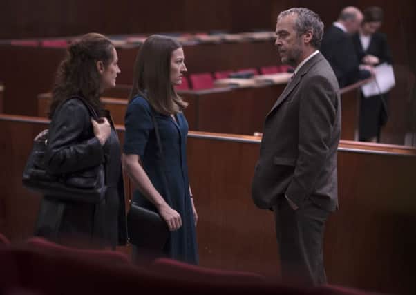 Kelly Macdonald (centre, with Pooky Quesnel and John Hannah) plays a mother out to avenge her murdered son in new thriller The Victim. Photograph: Mark Mainz