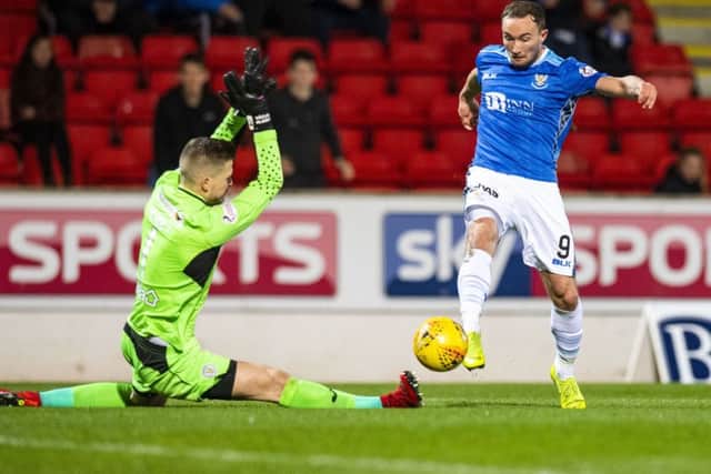 St Johnstone's Chris Kane scores the winning goal against St Mirren. Picture: Ross Parker/SNS
