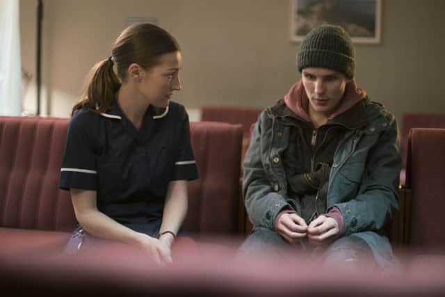 As nurse and bereaved mother Anna Dean, with Nicholas Nunn in The Victim. Picture (C) STV, Mark Mainz