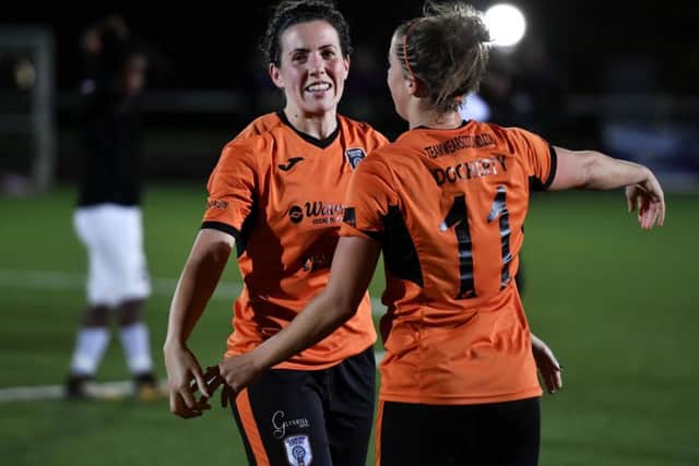 Glasgow City's Leanne Crichton, left, got the winner against Hibs. Picture: SNS