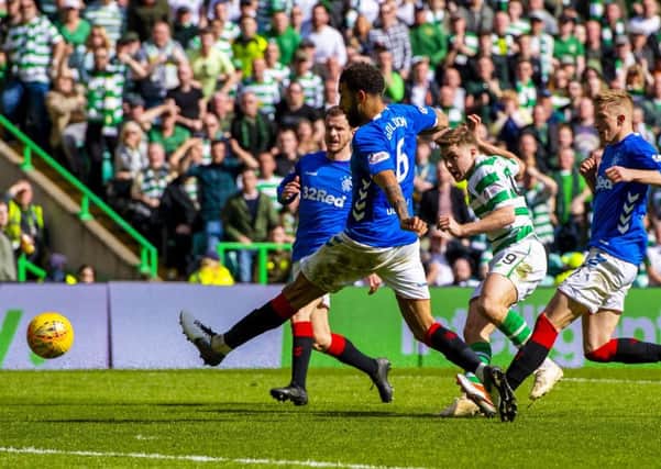 Celtic's James Forrest fires home the late winner. Picture: SNS