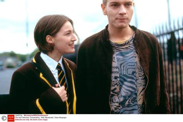 Kelly Macdonald and Ewan McGregor in Trainspotting, 1996, her first ever acing role. Picture: Photo by Moviestore/REX/Shutterstock